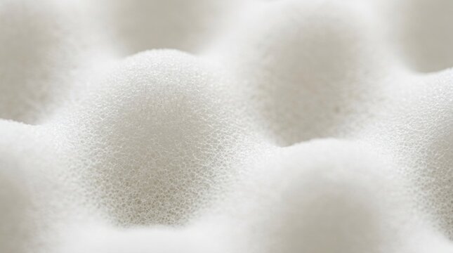 A close-up of a white foam material with irregularly shaped bubbles, possibly used in a manufacturing or packaging setting.