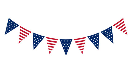 Obraz premium Patriotic bunting flags, American flag pennants, red white blue decorations, Independence Day garland