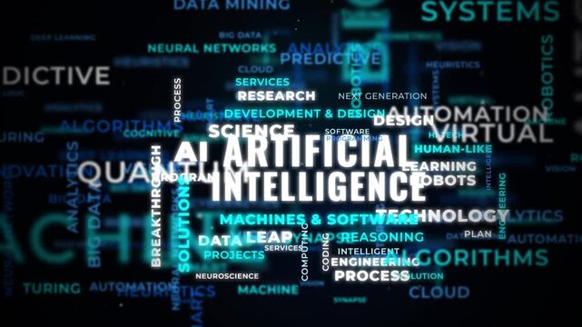 Artificial intelligence and quantum computing technology concept word cloud