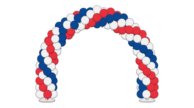 Red, white, and blue balloon arch, patriotic decoration, festive event design, vector illustration