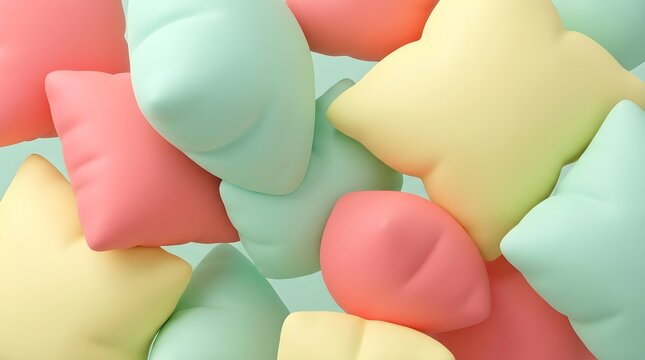 Playful 3D abstract background with soft inflated pastel shapes and claymorphism style
