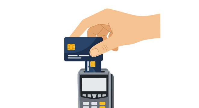 Hand Inserting Credit Card into POS Terminal for Secure Cashless Payment Illustration