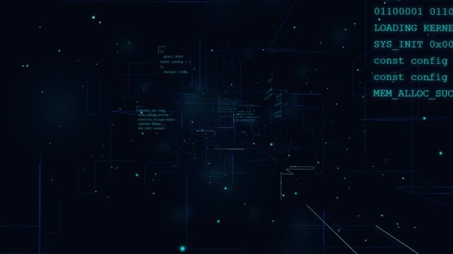 Abstract digital background with glowing lines, data stream, and binary code elements in cyberspace