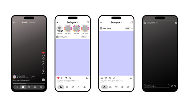 Latest "Liquid glass" effects in instagram social media post home screen user interface on smartphone mockup. instagram vector template frame layout with latest updates 2026