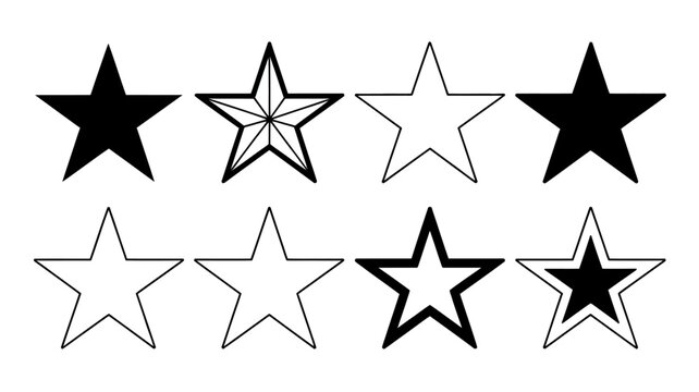 Eight Black And White Star Shapes A Collection Of Line Art Silhouettes On A White Background stars starburst