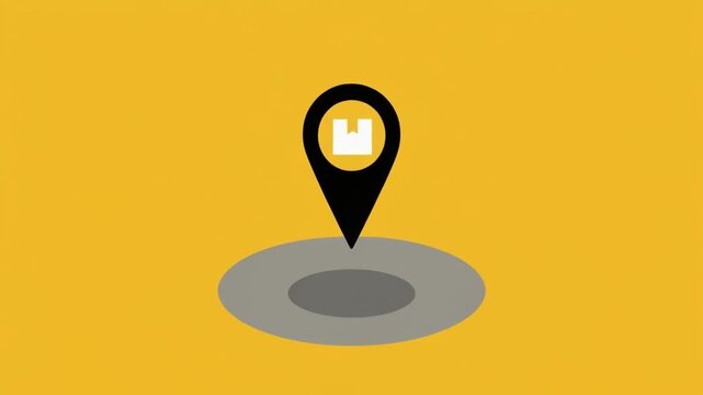 Location pin animation featuring a shipping box icon on a yellow background for logistics business digital motion video footage