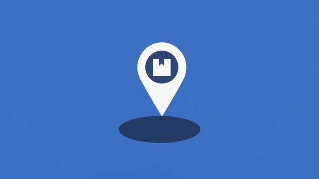 Location pin icon with cardboard box symbol showing delivery tracking animation for logistics and supply chain management motion video