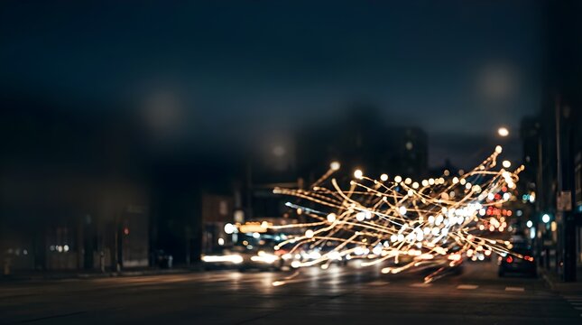 Abstract night city street traffic light trails with dark urban bokeh