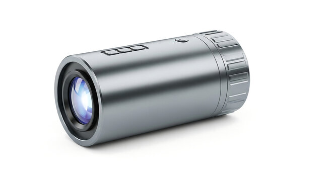 High tech metallic digital monocular camera on white background