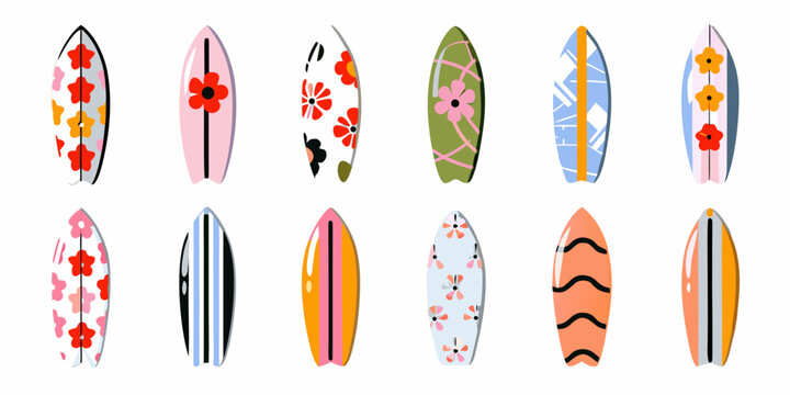 Floral Surfboard Pattern Collection Vector Illustration On White Background