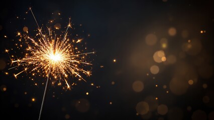 Fototapeta premium Bright Sparkler with Golden Bokeh Lights for New Year Celebration Background