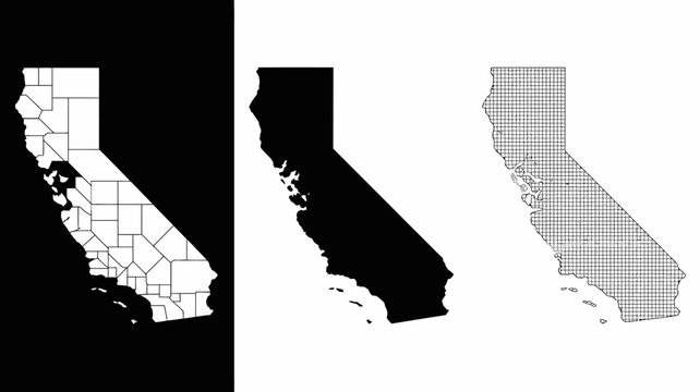 California State Map Silhouettes And Grid Pattern On White Background Geographic Representation usa united states geography political outline