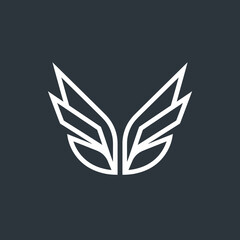 Fototapeta premium Abstract geometric white wings logo on dark background.
