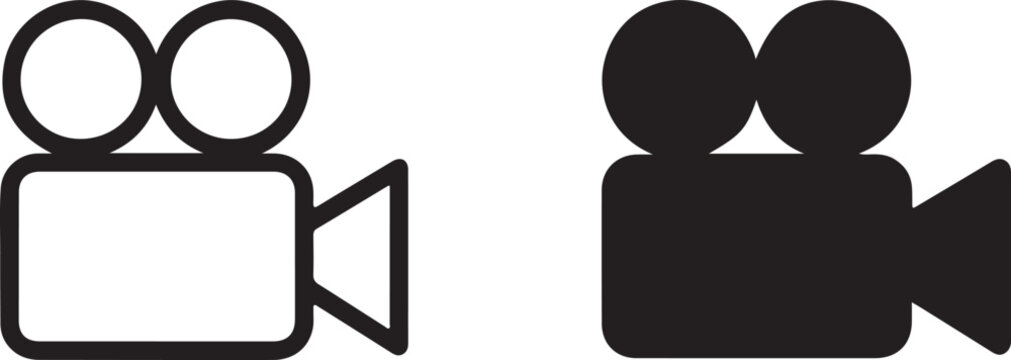 Two black film cameras icons for recording video content creation tools
