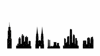 Obraz premium City Skyline Silhouette Against A White Background A Minimalist Vector Illustration Of Urban Architecture cityscape architecture buildings graphic