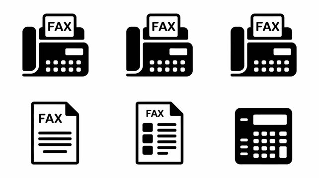 Fax Machine Icons And Documents Black Silhouette Set On A White Background For Communication Concepts faxing facsimile office