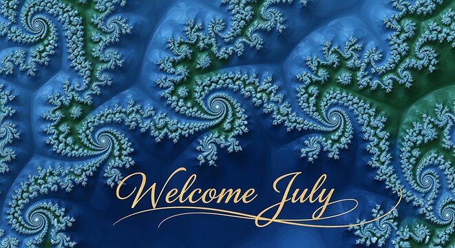 July month greeting with leafy floral welcome design.
