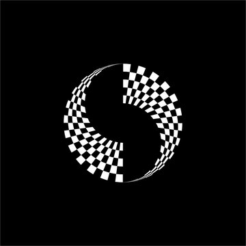 Letter S Negative Space Logo showcases a dynamic checkered S shape. This futuristic and unique design is well suited for tech startups, digital infrastructure, or AI companies aiming for an impact.
