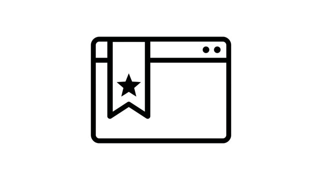 Minimalist outline icon of a web browser window with a bookmarked star.