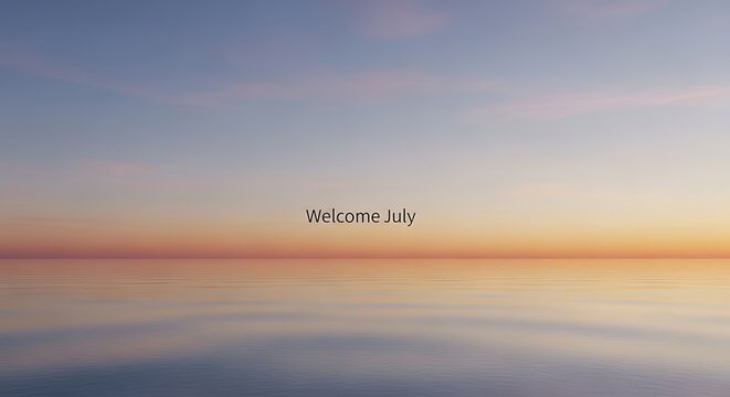 Vibrant sunset over calm ocean horizon with soft clouds.
