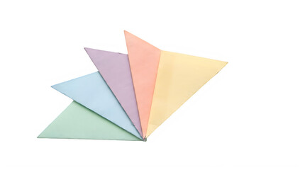 Colorful origami paper triangles on white background folded paper craft transparent background