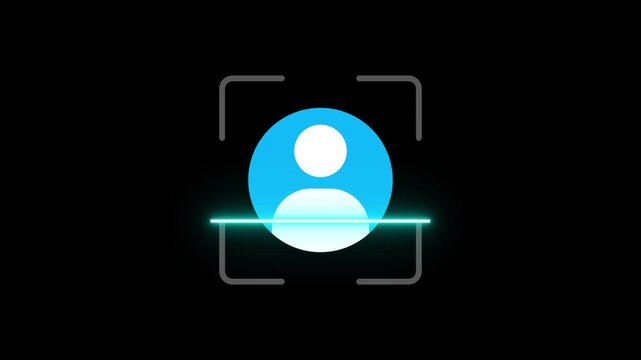 Identity verification icon with user profile scanning and recognition concept. facial recognition and security system concept. Face ID scanning animation. Verification face concept. 4k video