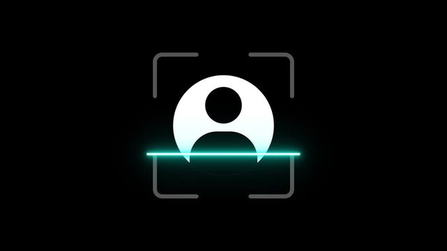 Identity verification icon with user profile scanning and recognition concept. facial recognition and security system concept. Face ID scanning animation. Verification face concept. 4k video