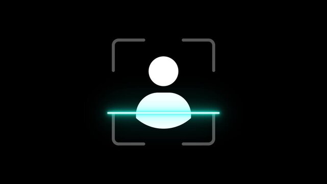 Identity verification icon with user profile scanning and recognition concept. facial recognition and security system concept. Face ID scanning animation. Verification face concept. 4k video