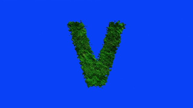 Animated alphabet letters with grass texture and blue screen.