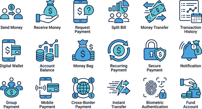 Modern financial services icons set for mobile app interface