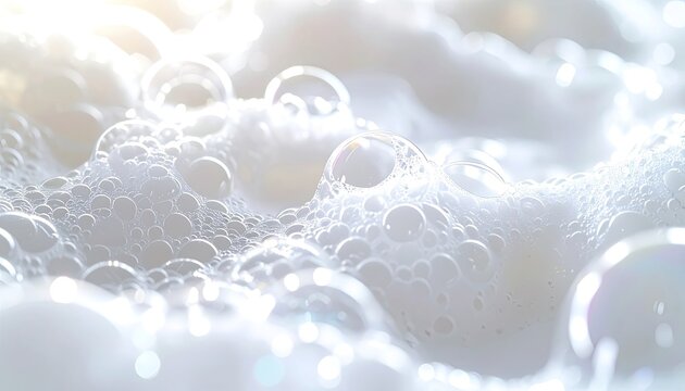 Close-up of shimmering soap bubbles in bright light.