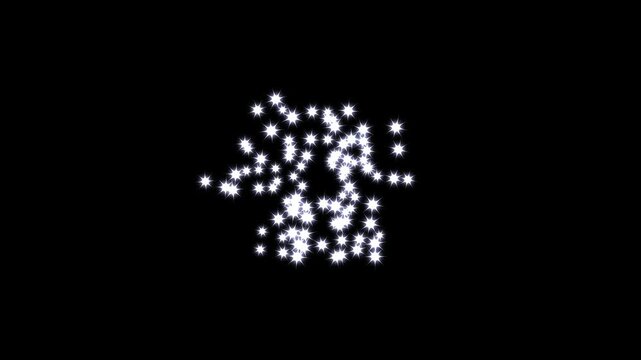 Magic sparkles, glitter blast stars, fairy dust wand glitter stars trail transition, glowing twinkling glitter star.Glowing white glitter stars burst animation on black background.4k video