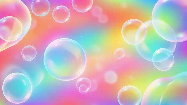 Colorful transparent bubbles floating with soft pastel rainbow background for abstract design