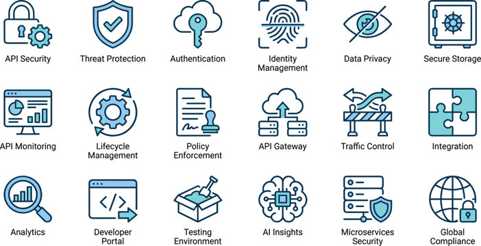 Modern security and api management icons set