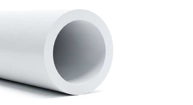 Detailed cross section of a white synthetic pipe showing the uniform wall thickness and hollow core, highlighting industrial construction, piping, smooth, construction