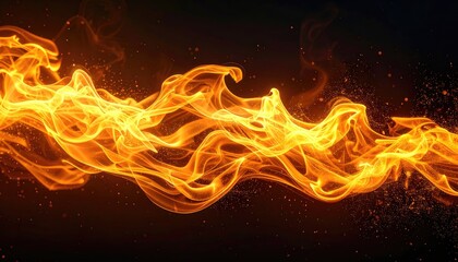 Fototapeta premium Vibrant fiery flames dance across a dark background with glowing embers.