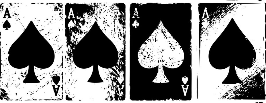 grunge playing cards featuring four ace of spades with distressed texture