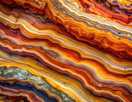 Close-up view of colorful banded geological strata.