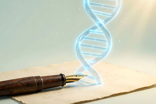 Gene Editing Concept with Vintage Fountain Pen Writing DNA