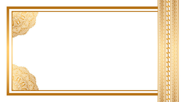 Luxury mandala golden rectangle corner certificate border pattern line photo thai frame islamic wedding invitation background
