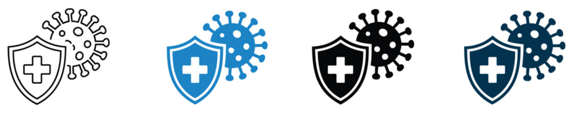Immune system boost icon sheet vector illustration showing immunity strength, healthcare symbols, protection shield, and modern medical designs