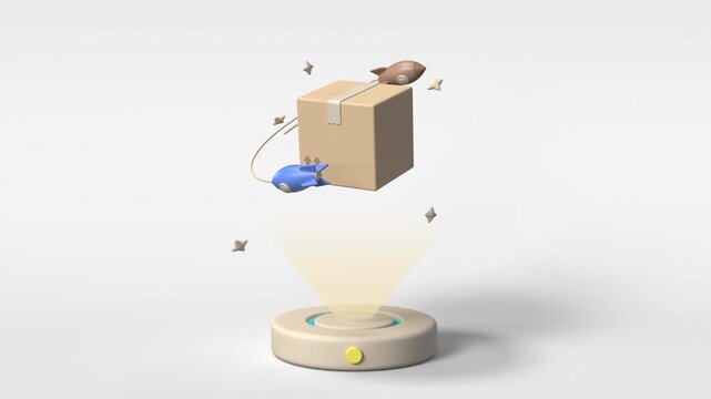 3D Fast Express Delivery Concept with Floating Box and Rockets
Looping 3D Animation: Hologram Projector with Parcel Box and Rockets