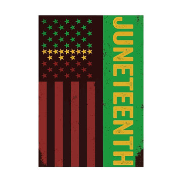 Vibrant juneteenth flag design with american flag and green stripe on white background