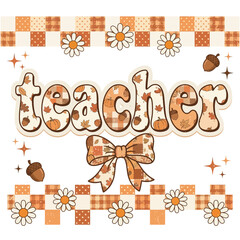 Naklejka premium Autumn teacher decoration with orange flowers and bow on white background