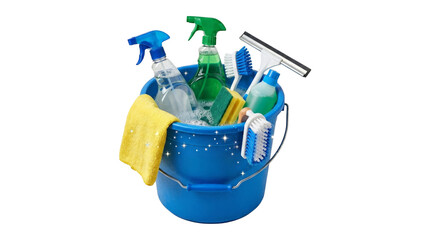 Cleaning supplies bucket isolated on transparent background for household chores and hygiene. © Isolated_png