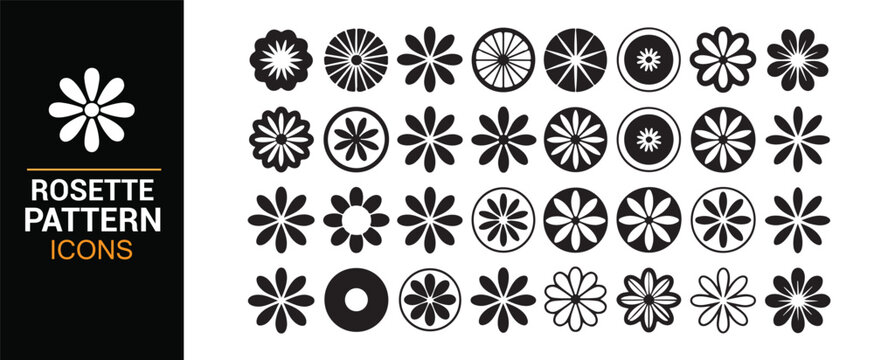 Decorative Floral Rosette Icons Collection in Vector Style