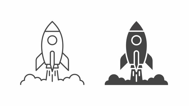 Two rockets launching with fire and smoke illustration design vector graphics