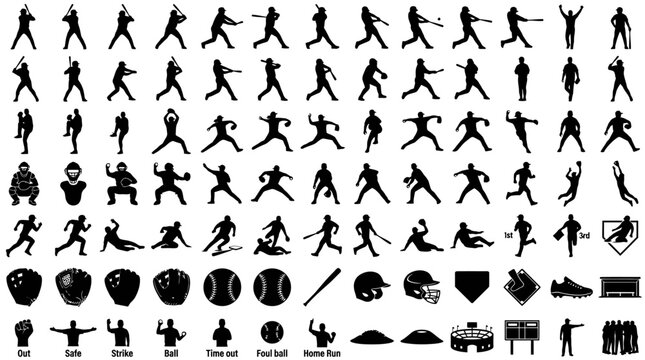 Dynamic collection of baseball player silhouettes and game icons