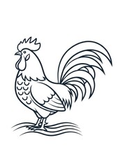 Fototapeta premium Hand Drawn Rooster Line Art Illustration for Coloring Book or Logo Design - Minimalist Farm Animal Vector Graphic