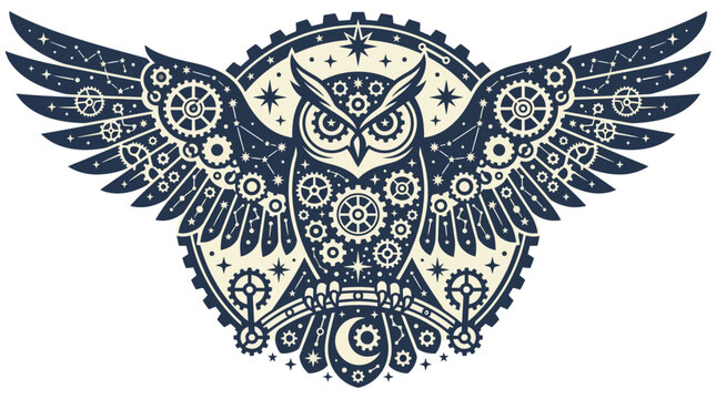 Steampunk Owl with Mechanical Wings.